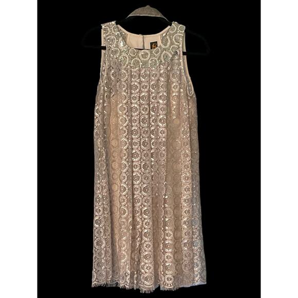 NWT Anthropologie Y2K Party Special Occasion Silver & Gold Lace Dress  Size 4 - Picture 6 of 8